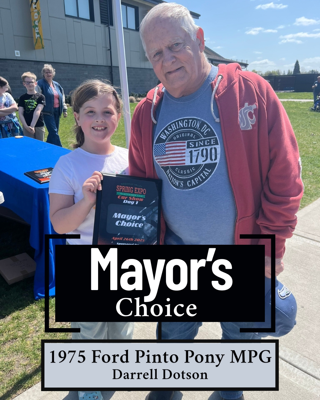 Mayor Joe DePinto's Choice, winner Darrell Dotson with 1975 Ford Pinto Pony MPG and car show award
